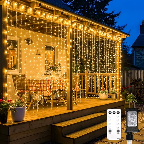 suddus 600 LED Christmas Curtain Lights Outdoor, 9.8x19.6ft Curtain Lights Plug in with Remote, Wall Hanging Lights for Christmas,Dorm,Wall,Window,Wedding,Party,Birthday Decor,Warm White - color: Warm White, size: 600 LED