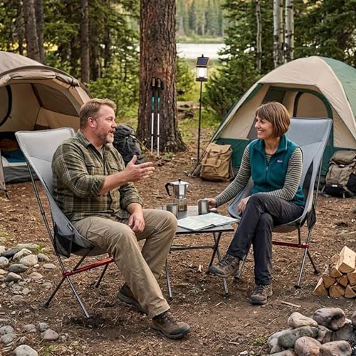 SHALLWE Camping Chairs, All Aluminum Frame Portable Folding Camp Chair for Adults, Heavy Duty High Back Collapsible with Built-in Pillow, Side Pocket, Carry Bag for Backpacking, Hiking, Beach - color: Grey