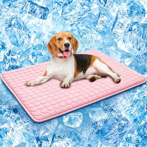 SOMOYA Dog Cooling Mat (Q-Max>0.4) Pet Cooling Pads Blanket Sleeping Kennel Mat,Ice Silk Cool Mat Pad Breathable Dog Bed Mats Beach for Large Dogs Cats (Pink, 27x22 in) - color: Pink, size: 22x27 in