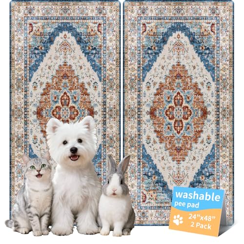 Washable Pee Pads for Dogs, Reusable Puppy Potty Training Pads, Ultra-Absorbent Thick Waterproof Leak-Proof Non-Slip Pads & Mat for Crate, Playpen, Floor, Whelping & Housebreaking , 2 Pack 24"x48" - color: Brick/Blue, size: 24" ×48"(pack of 2)