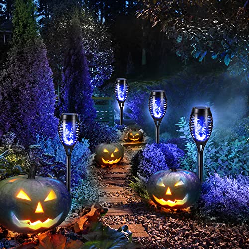Toodour Solar Torch Flame Lights, 6 Pack Solar Lights Outdoor with Flickering Flame, Waterproof Solar Pathway Light Landscape Decoration Lighting for Garden, Lawn, Yard, Outdoor Decor - Blue - color: Blue, size: 6 Pack