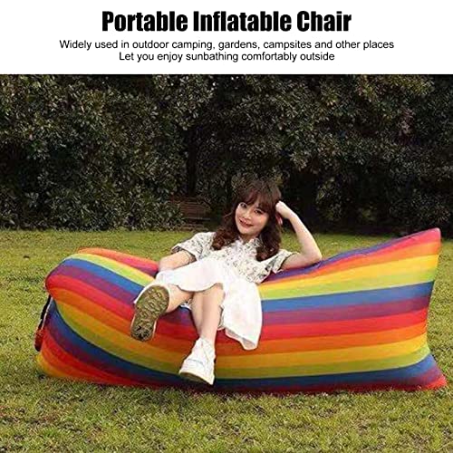 Inflatable Sofa, Portable Inflatable Lounger Couch with Tear 190T Polyester Fabric, No Pump Needed Wind Fill Design, Includes Storage Bag for Camping Garden (Rainbow) - color: Rainbow