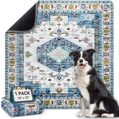 Washable Pee Pads for Dogs, Stylish Absorbent Reusable Training Dog Pads, Non-Slip and Leak-Proof Puppy Pads, Potty Pads for Crates, Whelping, Playpen, Bed and Floors, Blue Medallion 72" x72" - color: Blue Medallion, size: 72" x 72" 1PACK