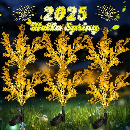 Neporal Solar Flowers Outdoor Waterproof 6PK, 7-Stems Golden Solar Lights Outdoor Decorative, Bigger Solar Panel for Garden, Yard, Patio,Flower Pots Decoration - size: 6PK