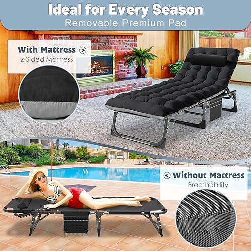 Slsy Sleeping Cots for Adults, 5-Position Folding Chaise Lounge Chairs Outdoor, Portable Folding Bed Cot Lounge Chair for Beach Lawn Camping Pool Sun Tanning - color: Black Night