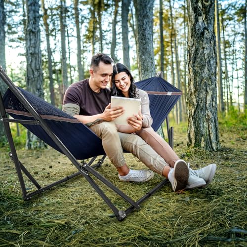 Tranquillo Universal Double Hammock with Stand Included for 2 Persons/Foldable Hammock Stand 600 lbs Capacity Portable Case - Inhouse, Outdoor, Camping, Aegean - color: 1. Aegean