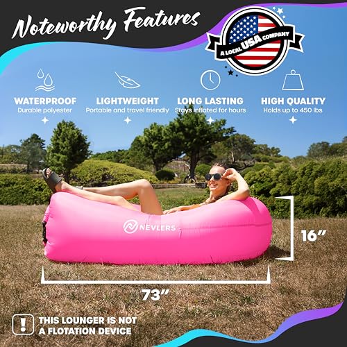 Nevlers 450Lbs Cap Outdoor Inflatable Couch for Camping in Pink | Tough 210T Polyester Air Chair Inflatable Lounger | Inflatable Chairs for Movie Night, Hiking, Travel Beach Chair & Portable Hammock - color: Pink, size: 1 Pack
