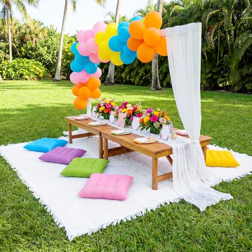 Extra Large Outdoor Picnic Blanket with Table Runner and Floor Pillow Cushion for Picnic Wedding Birthday Baby Shower Backyard(91 x 71'',Bright Color,6-Person) - color: Bright Color