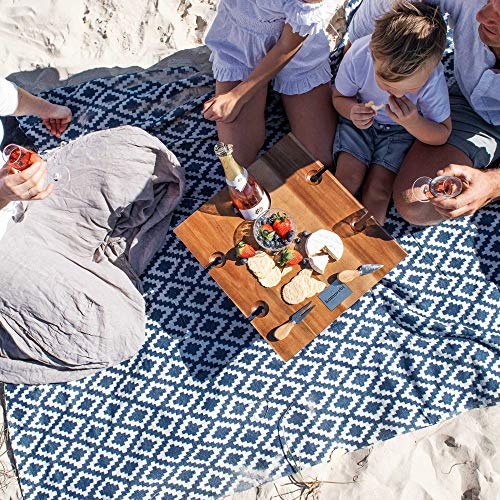 Komorebi Extra Large Picnic Blanket - 78” x 59” - Waterproof Outdoor Blanket, Foldable & Portable Sandproof Beach Blanket - Blue Travel Mat with Soft Cotton & Carry Handle - color: Blue