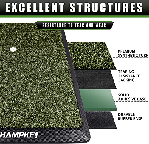 CHAMPKEY Premium Synthetic Turf Golf Hitting Mat | Heavy Duty Rubber Base Golf Practice Mat | Come with 1 Rubber Tee and 9 Plastic Tees - size: S (8.5" x 17"), style: PRO Version