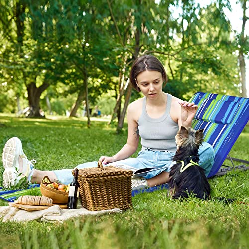 Giantex Beach Chairs for Adults 2 Pack Set with Side Table, 5 Position Adjustable Folding Lawn Chair for Sunbathing, Patio Chaise Lounge Lightweight Backpack Camping Chairs (Stripe) - color: Stripe