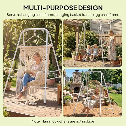 Outsunny Hammock Chair Stand, Free Standing Heavy Duty Hanging Swing Chair with Anti-Slip Foot Pads, 2 Carabiners, for Relaxation, Indoor and Outdoor Use, White - color: White