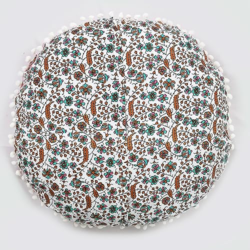 Indian Consigners Floor Cushion Covers 22" Round Mandala Ombre Zipped Ottoman Cover - color: Pink-mustard-green