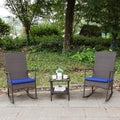 Oasishine Rocking Chair Outdoor 3 Pieces High-Backed Patio Rocking Chairs Bistro Table and Chairs Set of 2, Royal Blue - color: Royal Blue