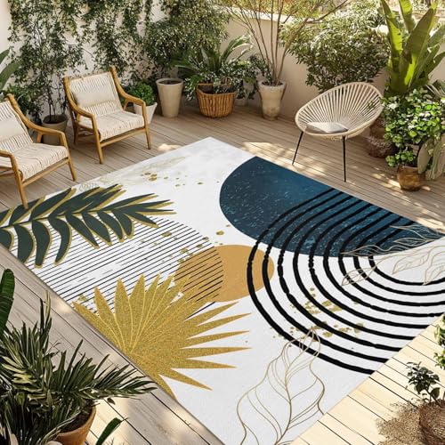 Outdoor Area Rug for Patio, Bohemian Blue Polka Dot Tropical Plants Camping Rugs Indoor Large Floor Mat 4x6ft, Abstract Art Outside Carpet for Deck RV Picnic Porch Backyard Bedroom - color: Lake Blue, size: 4' x 6' (Rectangular)