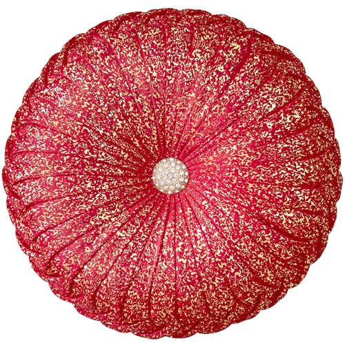 EUCIOR Round Throw Pillows,Pumpkin Pleated Handmade Throw Pillows,Red Throw Pillow Decorative Pillows for Home Decor Bedroom Living Room Couch Bed Sofa (Red) - color: Golden-red