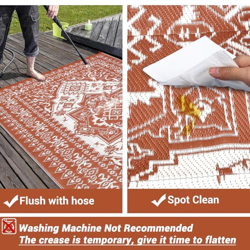 Waterproof Outdoor Rug 10x20 ft, Outdoor Patio Rug Vintage Reversible Mats Large Floor Mat for Outdoors, RV, Patio, Backyard, Deck, Picnic, Beach, Camping, Medallion|Terracotta - color: Medallion|terracotta, size: 10' x 20' (Rectangular)