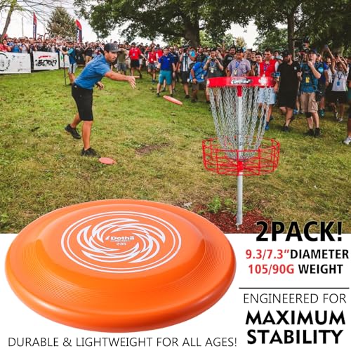 Sports Flying Disc, 2 Pack Compeition Flying Discs, Lightweight Durable Flying Disc Toys for Backyard Beach Lawn Park Outdoor Games, 105 Gram 9.3 Inch & 90 Gram 7.3 Inch. - color: Orange & Blue