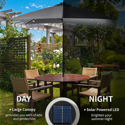 Outsunny 9' x 7' Solar Umbrella, LED Lighted Patio Umbrella for Table or Base with Tilt & Crank, Outdoor Umbrella for Garden, Deck, Backyard, Pool, Beach - color: Dark Gray