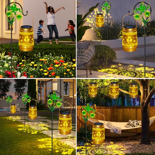 2 Packs Frog Solar Lanterns Outdoor Waterproof with Shepherd Hook,Christmas Decorations Birthday Gifts for Women Mom Grandma,Hanging Solar Lights,Cute Frog Decor for Yard,Patio,Lawn,Garden Accessories - style: 2 packs solar frog lanterns
