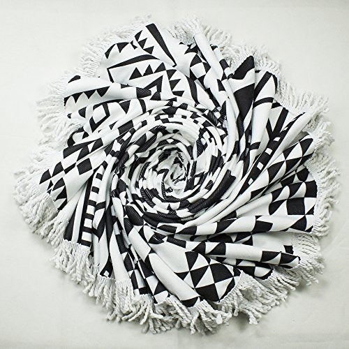 Violet Mist Microfiber Beach Towels Oversized Round Tie-Dye Beach Blanket Sand Free Quick Dry Hippie Boho Circle Bath Towel Absorbent Bohemian Meditation Rug Yoga Mat Throw Fringe Tapestry 60" CR - color: White and Black2