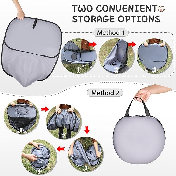 Tailtastic Dog Playpen with Surround Tunnel, Outdoor/Indoor Cat Playpen with Breathable Soft Sides，Tailtastic Cat Enclosure Tent for Small Animals, Portable Cat Tent with Carry Bag (Large)