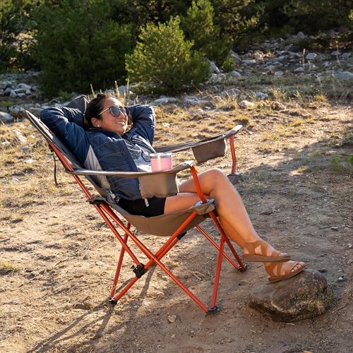 Kelty Deluxe Lounge Chair – Folding Outdoor Camp Chair, Insulated Cupholders, Customized Recline, Steel Frame, Padded Roll Storage, 2024 (Deep Lake) - color: Deep Lake / Fallen Rock