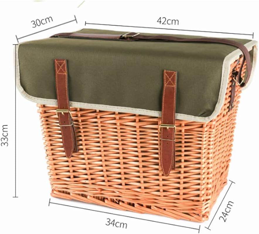 Rattan Picnic Basket Set with Shoulder Strap - Portable Insulated Outdoor Picnic Box with Cover & 4-Piece Camping Tableware