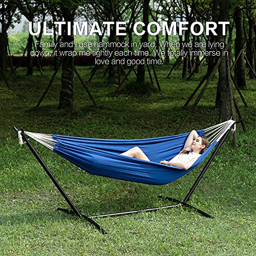 PNAEUT Double Hammocks with Stand for Outside, Portable Space Saving Heavy-Duty Steel Stand for Indoor Outdoor Patio with Carrying Bag, 450 lbs Capacity (Navy) - color: Navy