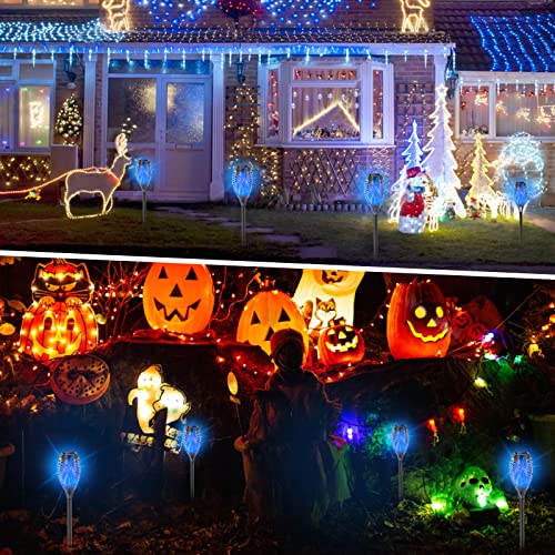 EOYIZW Solar Lights Outdoor, 12 Pack Blue Solar Torch Light with Flickering Flame, 12 LED Tiki Torches for Outside Lights Waterproof Landscape Easter Decoration Outdoor for Garden Yard - color: Blue, size: 12LED-12Pack