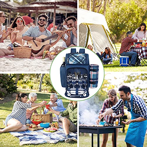 Hap Tim Picnic Backpack for 4 Person with Blanket, Insulated Leakproof Cooler Compartment, Wine Holder, Cutlery Set, Gifts Ideals for Wedding, Housewarming, White Elephant, Bridal Showers(36079-BL) - color: Blue, size: 4 Person