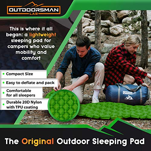Sleeping Pad for Camping - Patented Camp Mat, Ultralight - Best Compact Inflatable Air Mattress for Adults & Kids - Lightweight Hiking, Backpacking, Outdoor & Travel Gear - color: Green