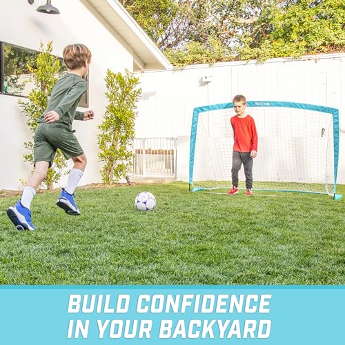 GoSports Portable Soccer Goals for Kids - 13 Color Options - Choose 4 x 3 ft or 6 x 4 ft - Team Tone Pop Up Nets for Backyard - color: Light Blue, style: 6 ft x 4 ft
