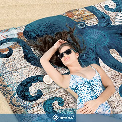 Beach Blanket Waterproof Sandproof Oversized 95”x 80”,Sand Free Beach Mat with Corner Pockets,Portable Mesh Bag for Beach Festival,Picnic,Travel and Outdoor Camping (Octopus) - color: Octopus