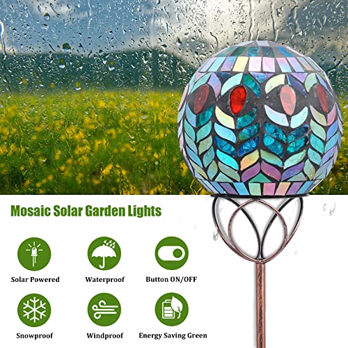 VCUTEKA Solar Outdoor Lights Garden Decor Mosaic Solar Garden Lights Waterproof Glass Ball LED Pathway Stake Light for Landscape Lawn Patio Yard Decoration 6 inch, Colorful - color: Red