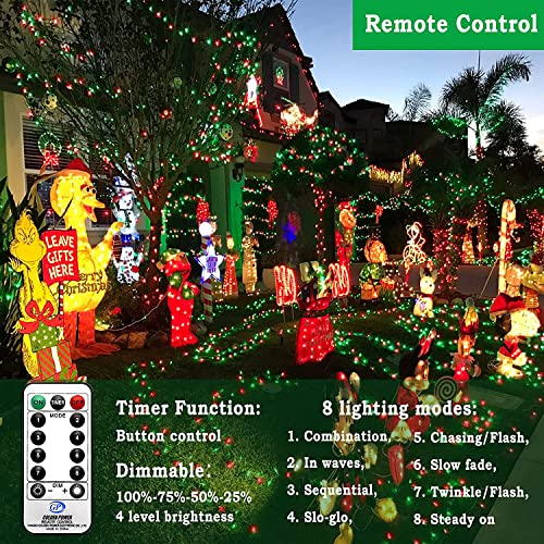 KNONEW 403ft 1000 LED String Lights Outdoor Christmas Lights 8 Modes & Timer Fairy Light Plug in Waterproof LED String Lights for Xmas Yard Tree Wedding Party Holiday Decorations (Red and Green) - color: Red and Green, size: 403FT 1000 LED