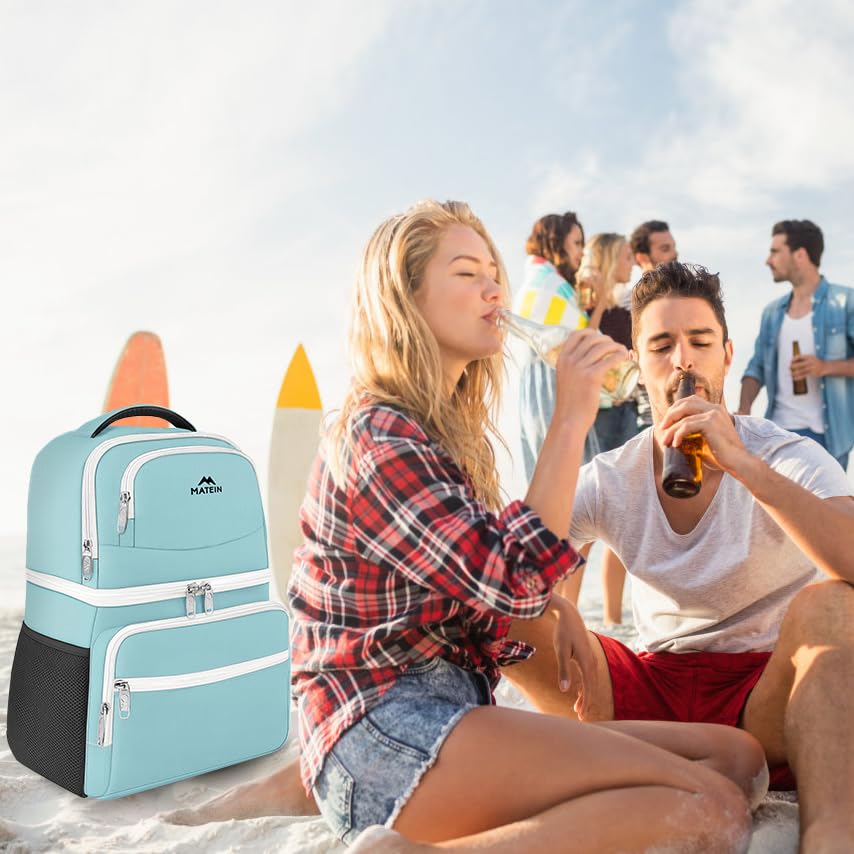 MATEIN Cooler Backpack, 26 Cans Insulated Lunch Backpack for Men Women, Leakproof Double Layer Lunch Cooler Bag Lightweight Soft Lunch Backpack with Cooler Compartment, Beach Camping Hiking Beer Gifts - color: Cyan, size: 26 Cans