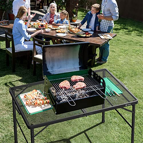 VILLEY Grill Table, 3ft Folding Camping Table with Aluminum Adjustable Legs, Portable Lightweight Camp Table for Beach Picnics and Outdoor Cooking - color: Black