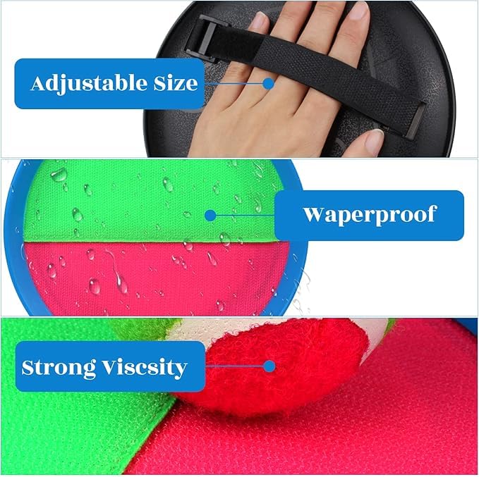 Toss and Catch Game Set - 4 Paddles, 4 Balls and 1 Storage Bag - Great Outdoor Toys/Gifts for Kids - Classic Beach and Yard Games (Green and Red) - color: Green and Red
