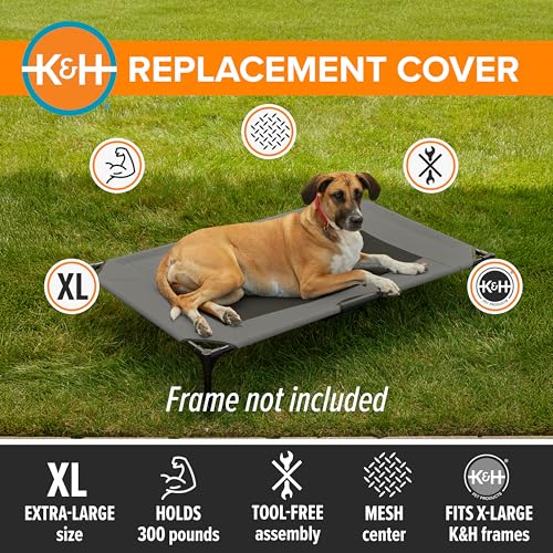 K&H Pet Products Dog Cot Replacement Cover, Designed to fit K&H XL Pet Cots (Sold Separately), Indoor Outdoor, Breathable Cooling Mesh Center, Machine Washable - Extra-Large 50 X 32in Gray - color: Gray/Black Mesh, size: X-Large 50 X 32 Inches