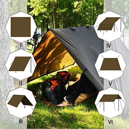 KALINCO Waterproof Camping Tarp Tent Hammock Rain Fly, 10X10FT/10X15FT, Mutifunctional Tent Footprint Lightweight Tarp for Camping, Hiking and Survival Shelter - color: Coffee-10x10ft