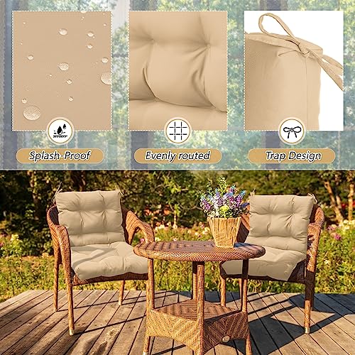 Marsui 4 Pcs Outdoor Indoor High Back Chair Cushions Patio Furniture Tufted Pillow with Ties Water-Resistant Replacement Outdoor Rocking Chair Cushions, 42 x 21 Inches (Beige,Solid Color) - color: Beige, size: Solid Color