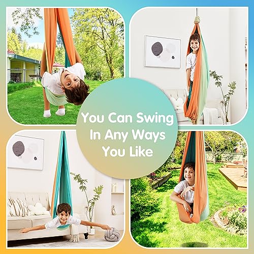 Sensory Swing, Indoor & Outdoor Sensory Swing for Kids & Adults, Double Layer Therapy Cuddle Swing for Kid with Autism, Holds up to 300lbs - color: Orange