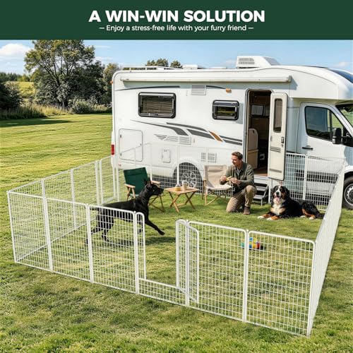 FXW Rollick Unleashed Dog Playpen for Indoor, Yard, RV Camping, 50 inch 16 Panels for Large Dogs, White│Patented - color: White, size: 50"H
