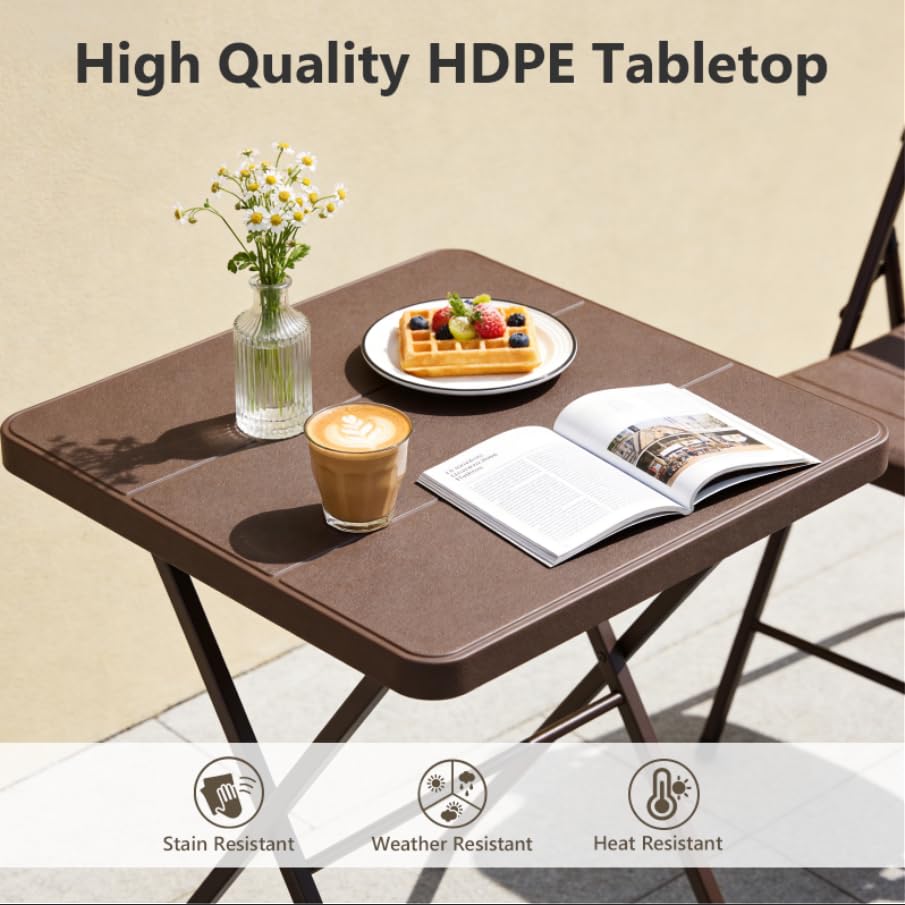 Folding Table, 27 Inch Square Foldable Card Table No Assembly, Portable Coffee Table with Heavy Duty Steel Frame Supports to 400lbs, Ideal for Small Spaces, Picnic, Camping, RV Travel, Parties, Brown - color: Brown, size: 27in