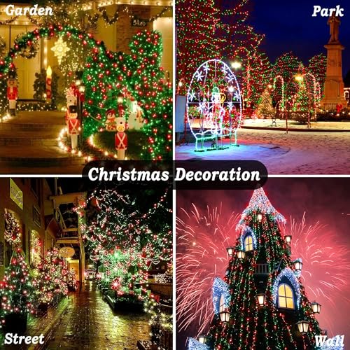 KNONEW Outdoor Christmas Lights 500 LED 197ft String Lights 8 Modes & Memory Fairy Light Plug in Waterproof LED String Lights for Xmas Yard Tree Wedding Decoration (Red and Green) - color: Red and Green, size: 197FT 500 LED