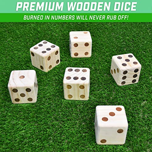 GoSports Giant Wooden Playing Dice Set with Rollzee and Farkle Scoreboard - Includes 6 Dice, Dry-Erase Scoreboard and Canvas Tote Bag - Choose 2.5 Inch or 3.5 Inch Dice) - style: 3.5 Inch Natural Wood Dice