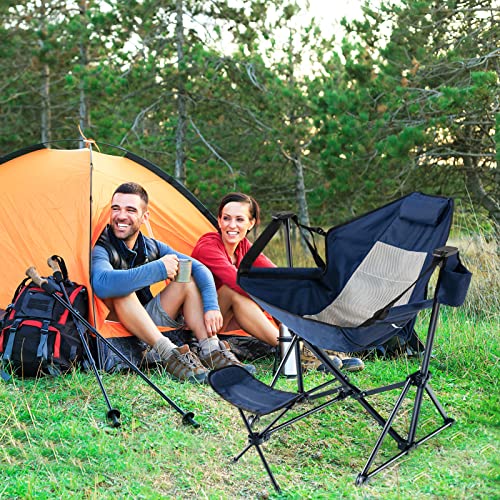 HAPPYGRILL Hammock Camping Chair Outdoor Folding Swinging Chair with Retractable Footrest, Cozy Head Pillow, Carrying Bag Included, Portable Lightweight Rocking Chair for Camping Fishing Picnic - color: Navy 1 Pack