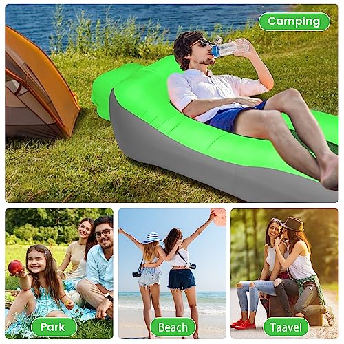 ele ELEOPTION Outdoor Inflatable Camping Couch Waterproof Portable Blow Up Air Sofa Chair Lounger for Backyard Beach Traveling Camping with Compression Sacks (Green Gray) - color: Green Gray