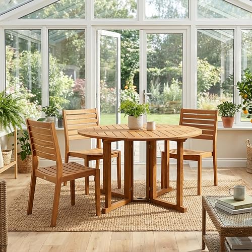 Sunnydaze Malaysian Wood Folding Patio Table - Space-Saving Gateleg Table with Umbrella Hole for Outdoor Dining & Gatherings - Teak Oil Finish